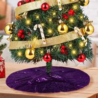 🎄 mini tree skirt: sparkly royal purple sequin xmas decoration - 24inch embroidered mini christmas tree skirt for small/slim/pencil/tabletop trees logo
