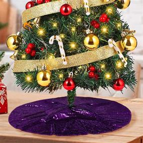 img 4 attached to 🎄 Mini Tree Skirt: Sparkly Royal Purple Sequin Xmas Decoration - 24Inch Embroidered Mini Christmas Tree Skirt for Small/Slim/Pencil/Tabletop Trees