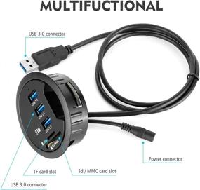 img 2 attached to 🖥️ WDX Grommet Hole Desk USB 3 Port Hub BC 1.2 USB Charger with SD/TF Card Reader for iPhone/Smart Phones (Includes AC Power Supply)