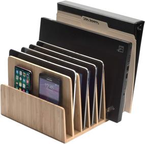 img 4 attached to 📚 Organize Your Devices with MobileVision Bamboo: 7 Slot Organizer for Smartphones, Tablets, and Laptops, including Extra Wide Slots for Laptops.