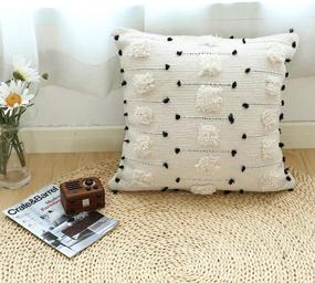 img 3 attached to 🌾 Cygnus Farmhouse Throw Pillow Covers: Boho Decorative Black and Beige White Accent Pillows, Woven Tufted Tassel Cushion Case for Stylish Home Decor