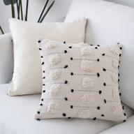 🌾 cygnus farmhouse throw pillow covers: boho decorative black and beige white accent pillows, woven tufted tassel cushion case for stylish home decor логотип