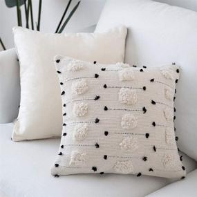 img 4 attached to 🌾 Cygnus Farmhouse Throw Pillow Covers: Boho Decorative Black and Beige White Accent Pillows, Woven Tufted Tassel Cushion Case for Stylish Home Decor