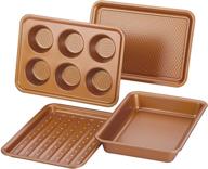 🍞 ayesha curry copper brown toaster oven bakeware set - nonstick baking pan, cookie sheet, muffin pan, cupcake pan - 4 piece logo