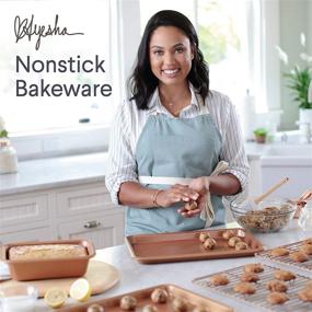 img 2 attached to 🍞 Ayesha Curry Copper Brown Toaster Oven Bakeware Set - Nonstick Baking Pan, Cookie Sheet, Muffin Pan, Cupcake Pan - 4 Piece