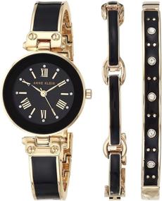 img 4 attached to 🌟 Anne Klein Women's Premium Crystal Accent Gold-Tone and Black Bangle Watch Set, AK/3374BKST