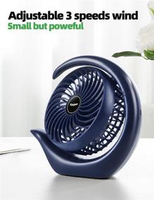 img 1 attached to 🌀 viniper Small Rechargeable Desk Fan - Long Lasting Operation up to 8-24 Hours, 3 Speeds, 180° Rotation - Battery Powered & USB Desk Fan - Portable, Small yet Powerful for Home/Office/Travel - Blue