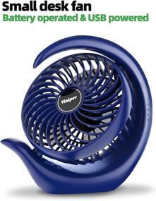 img 2 attached to 🌀 viniper Small Rechargeable Desk Fan - Long Lasting Operation up to 8-24 Hours, 3 Speeds, 180° Rotation - Battery Powered & USB Desk Fan - Portable, Small yet Powerful for Home/Office/Travel - Blue