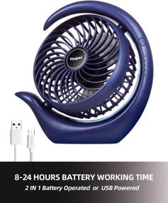 img 3 attached to 🌀 viniper Small Rechargeable Desk Fan - Long Lasting Operation up to 8-24 Hours, 3 Speeds, 180° Rotation - Battery Powered & USB Desk Fan - Portable, Small yet Powerful for Home/Office/Travel - Blue