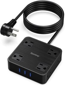 img 4 attached to Power Strip Surge Protector by SUPERDANNY - 8 Outlets, 3 USB Ports, Flat Plug, 5ft Extension Cord - Ideal for Home, Office, Dorm - 1050 Joules, Wall Mountable, Compact Size - Brushed Finish, Black