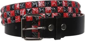 img 2 attached to 🔴 Snap-On 1.5-Inch Checkerboard Punk Rock Studded Belt in Red and Black