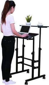 img 3 attached to 🖥️ SDADI 2-Inch Carpet Wheels Mobile Standing Desk Stand Up Desk, Height Adjustable Home Office Desk with Standing and Seating 2 Modes 3.0 Edition, Black S001BFBT