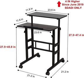 img 1 attached to 🖥️ SDADI 2-Inch Carpet Wheels Mobile Standing Desk Stand Up Desk, Height Adjustable Home Office Desk with Standing and Seating 2 Modes 3.0 Edition, Black S001BFBT