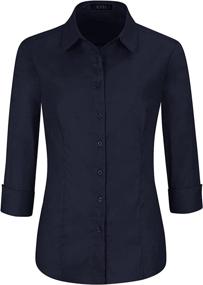 img 4 attached to 👚 EZEN Women's Slim-Fit Button Down Office Shirt Blouse, Stretchy Long Sleeve, for Formal or Casual Wear