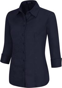 img 3 attached to 👚 EZEN Women's Slim-Fit Button Down Office Shirt Blouse, Stretchy Long Sleeve, for Formal or Casual Wear