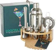 master the art of mixology at home with the modern mixology bartending 🍹 kit - complete 13-piece stainless steel drink mixing set, including stand and cocktail recipe cards logo