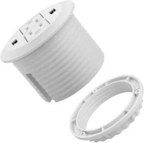 img 4 attached to 💡 3 дюйма Белая столешница с гнездом для питания: Зеленый порт USB, 2 розетки, 2 порта USB, 6,5 футовый кабель.