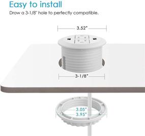 img 3 attached to 💡 3 дюйма Белая столешница с гнездом для питания: Зеленый порт USB, 2 розетки, 2 порта USB, 6,5 футовый кабель.