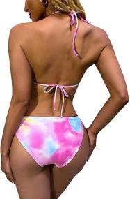 img 3 attached to WDIRARA Women's 3-Piece Printed Halter Bikini Swimsuit with Tie-Side Skirt - Perfect for Beach and Pool