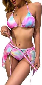 img 2 attached to WDIRARA Women's 3-Piece Printed Halter Bikini Swimsuit with Tie-Side Skirt - Perfect for Beach and Pool