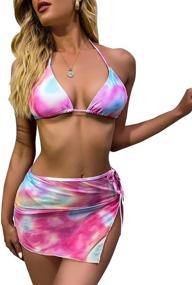 img 1 attached to WDIRARA Women's 3-Piece Printed Halter Bikini Swimsuit with Tie-Side Skirt - Perfect for Beach and Pool