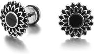 🌻 black screw sunflower stud earrings – vintage stainless steel cocktail party accessory logo