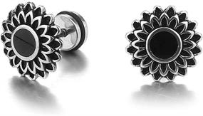 img 2 attached to 🌻 Black Screw Sunflower Stud Earrings – Vintage Stainless Steel Cocktail Party Accessory