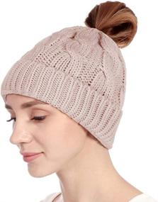 img 3 attached to 🧣 Rosoz Women's Winter Warm Beanie Tail - Soft Stretch Cable Knit Messy High Bun Hat for Ponytail