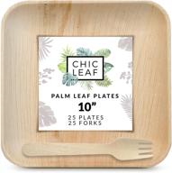 chic leaf 10-inch square palm leaf plates (25 pack) - biodegradable & compostable bamboo plates - eco-friendly alternative to plastic, paper, & wood plates - party pack with 25 wooden forks logo