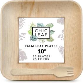 img 4 attached to Chic Leaf 10-Inch Square Palm Leaf Plates (25 Pack) - Biodegradable & Compostable Bamboo Plates - Eco-Friendly Alternative to Plastic, Paper, & Wood Plates - Party Pack with 25 Wooden Forks