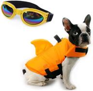 cheeseandu dog life jacket shark: adjustable pet swimming vest with free pet uv goggles sunglasses – perfect for small to medium dogs on surfing and boating adventures logo