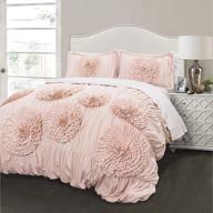 lush decor serena pink blush ruched flower comforter 3 piece set - king size logo