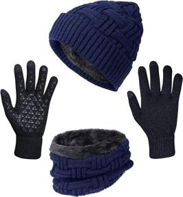 img 4 attached to Stay Cozy and Connected: 3-Piece Winter Beanie Hat Scarf and Touch Screen Gloves Set - Perfect Gift for Men and Women!