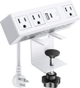 img 4 attached to 💡 CCCEI Desk Power Strip with 18W Fast Charging USB C Port, Desktop Outlet with Widely Spaced Sockets, 6 FT Flat Plug, Fits 1.6 inch Thick Tabletop Edges, 125V 12A 1500W