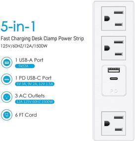 img 1 attached to 💡 CCCEI Desk Power Strip with 18W Fast Charging USB C Port, Desktop Outlet with Widely Spaced Sockets, 6 FT Flat Plug, Fits 1.6 inch Thick Tabletop Edges, 125V 12A 1500W