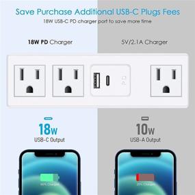 img 3 attached to 💡 CCCEI Desk Power Strip with 18W Fast Charging USB C Port, Desktop Outlet with Widely Spaced Sockets, 6 FT Flat Plug, Fits 1.6 inch Thick Tabletop Edges, 125V 12A 1500W