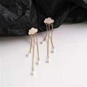 img 2 attached to Coadipress Cloud Earrings for Women and Girls: Fashionable S925 Silver Needle, Long Tassel, Gold Plated, Raindrop Pearl Dangle Drop, Statement Studs Earrings - Jewelry Gifts