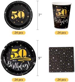 img 3 attached to 🎉 HAPYCITY 50th Birthday Party Decorations Supplies (210 Pack) - Black & Gold Plates, Napkins, Cups, Cutlery Set, Balloons - Ideal for Men and Women, Serves 24