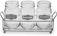 🥤 farmhouse decor trio grand mason jar glasses set of 4 with metal holder stand - circleware beverage drink tumblers for water, beer, and juice, 17 oz, silver logo