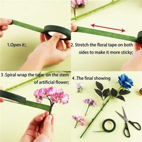 img 1 attached to 🌸 Pack of 4 Floral Stem Wrap Tapes (1/2 Inch) for Wedding Bouquets, Flower Pens, and Artificial Flower Decorations - Includes 1 Roll of Double-Sided Adhesive Tape (Light Green)