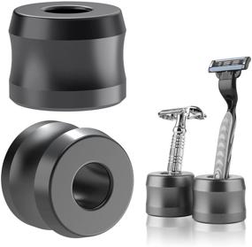 img 4 attached to 🪒 Linkidea 2 Pack Safety Razor Stand - 0.7” Opening Diameter (18.5mm) - Aluminum Alloy Men's Shaving Stand for Bathroom Countertops - Dark Grey