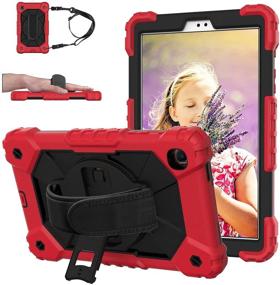 img 1 attached to Rugged Full-Body Protection Cover for Galaxy Tab A7 Lite 8.7 - Bingcok Case with Hand Strap & Shoulder Strap (3-Red+Black) - Samsung SM-T220 / T225 (2021)