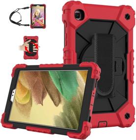 img 4 attached to Rugged Full-Body Protection Cover for Galaxy Tab A7 Lite 8.7 - Bingcok Case with Hand Strap & Shoulder Strap (3-Red+Black) - Samsung SM-T220 / T225 (2021)