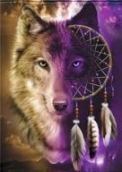 wolf and dream catcher embroidery cross stitch kit: detailed stamped design with printed pattern starter set logo