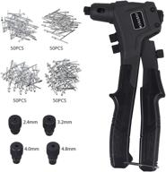 🔧 justech rivet gun kit: 200pcs rivets, 4 heads | heavy duty 8" single hand tool for automotive, furniture, metal, plastic logo