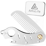 🔑 ahfulife stainless steel hair and beard comb - folding edc pocket comb with bottle opener, keychain compatible - anti-static hair and beard care comb, mustache comb - presented in gift box logo