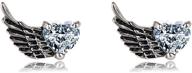 stainless steel hypoallergenic black crystal heart angel wing stud earrings for women and girls - vintage style tiny cute bird wings studs, ideal christmas and birthday gift for jewelry lovers logo