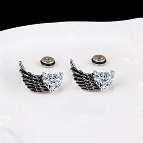 img 1 attached to Stainless Steel Hypoallergenic Black Crystal Heart Angel Wing Stud Earrings for Women and Girls - Vintage Style Tiny Cute Bird Wings Studs, Ideal Christmas and Birthday Gift for Jewelry Lovers