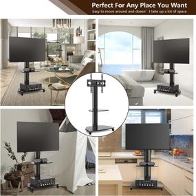 img 3 attached to 📺 Rolling TV Stand with Swivel Mount for 27-55" Flat/Curved Screens - TAVR Mobile Floor TV Stand with Wheels, Tempered Glass Shelves, Cable Management - Ideal for Home or Office Use (Black)