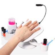 enhanced manicure hand rest stand for diy nail salon at home - sanitary cover, flexible led light, polish trays, accessory trays & more! logo